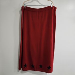 Quacker Factory Plus‎ Size 2X Red Patriotic Stars Maxi Knit Skirt A59301